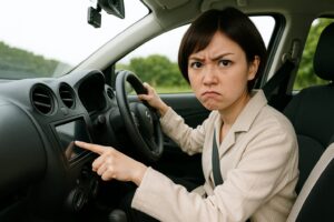 カーナビ一部反応なしで怒っている女性